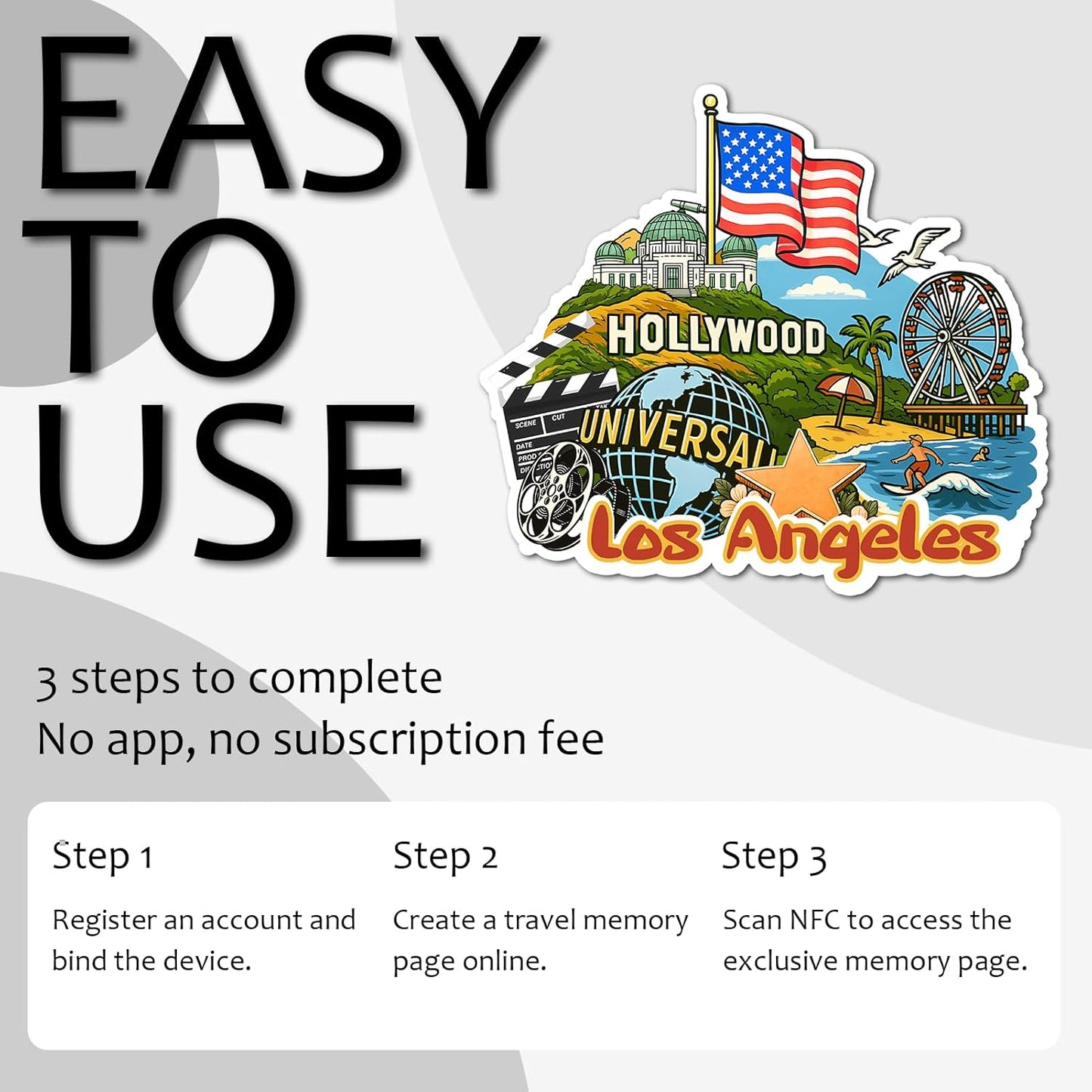 Effasaflink Los Angeles City NFC-Enabled Smart Travel Souvenir Fridge Magnet - Customizable Travel Memory Keepsake with Landmark Designs for US Cities & States (Acrylic, Digital Photo Journal, 9 Photos)