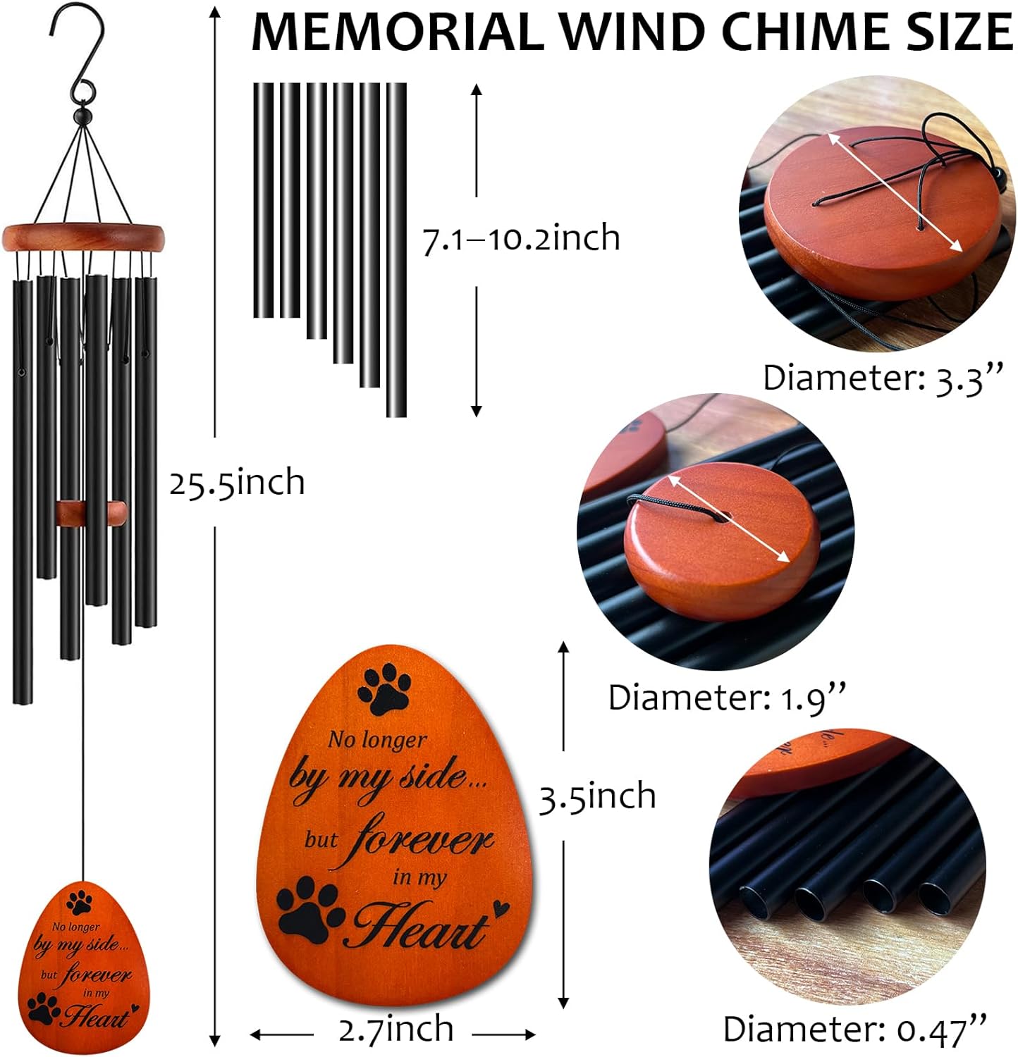 Effasaflink Pet Memorial Wind Chime with NFC & QR Code – 25.5" Wooden & Aluminum Chime with Custom Online Tribute – Upload Photos, Messages & Music for Your Beloved Pet