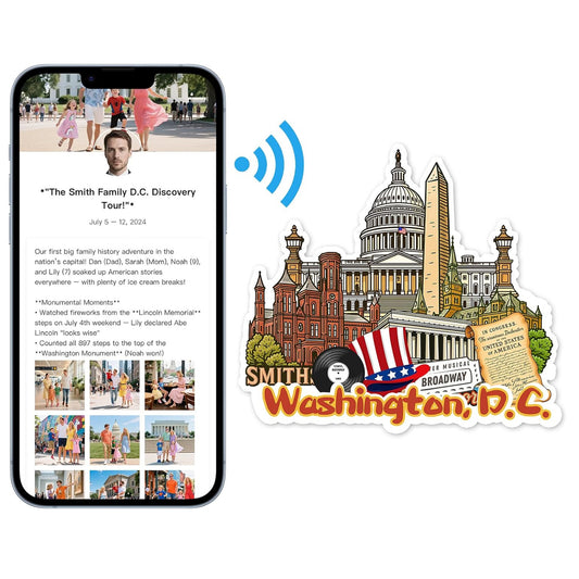 Effasaflink Washington, D.C. NFC-Enabled Smart Travel Souvenir Fridge Magnet - Customizable Travel Memory Keepsake with Landmark Designs for US Cities & States (Acrylic, Digital Photo Journal, 9 Photos)