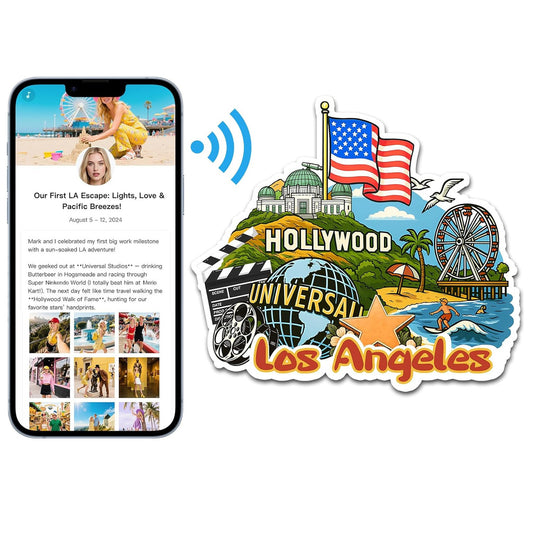 Effasaflink Los Angeles City NFC-Enabled Smart Travel Souvenir Fridge Magnet - Customizable Travel Memory Keepsake with Landmark Designs for US Cities & States (Acrylic, Digital Photo Journal, 9 Photos)
