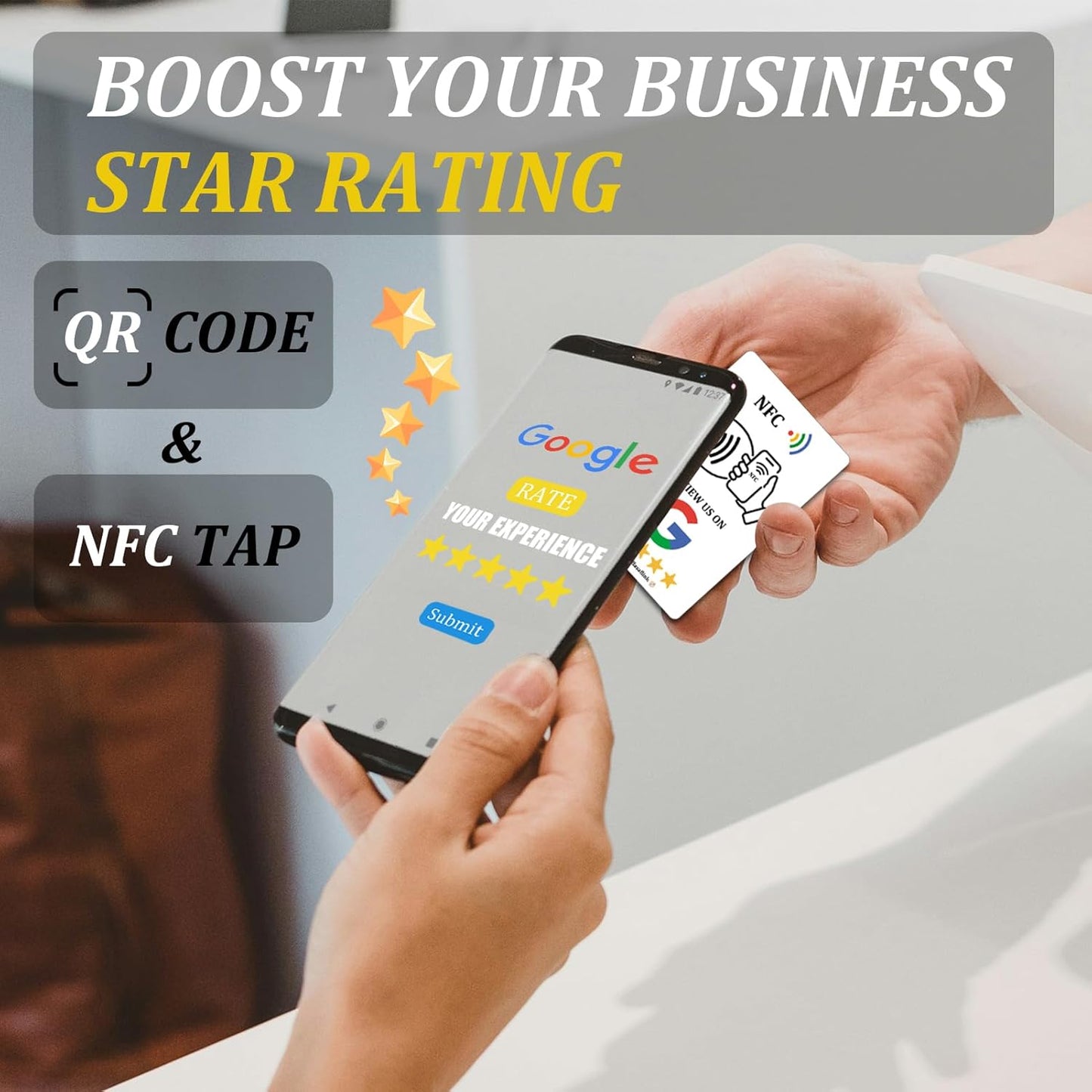 Effasaflink Google Review PVC Card, Google Review Tap Tag, Google Review Sign, Boost Customer Reviews, Tap NFC & Scan QR Code, for iPhone & Android, One-time Purchase for Lifetime Use