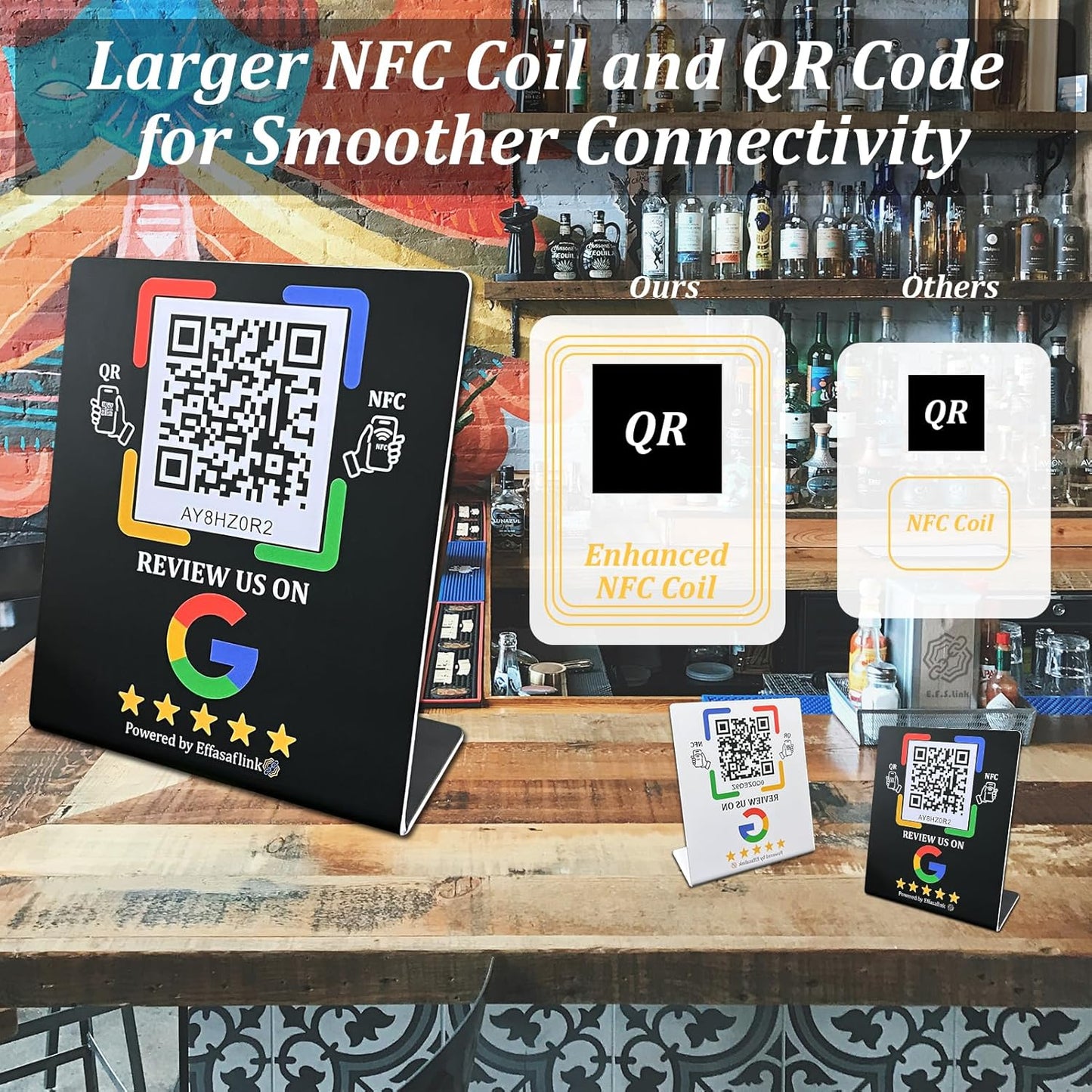 Effasaflink Plastic Stand with NFC Chip & QR Code - Compatible with Google Business Page for Customer Reviews, No Monthly Fees, Boost Business Reviews, Small Business Essentials, for iPhone & Android