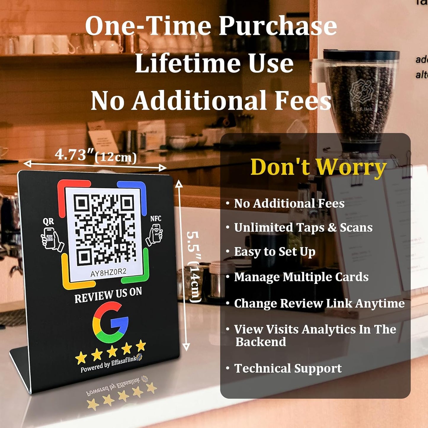 Effasaflink Plastic Stand with NFC Chip & QR Code - Compatible with Google Business Page for Customer Reviews, No Monthly Fees, Boost Business Reviews, Small Business Essentials, for iPhone & Android