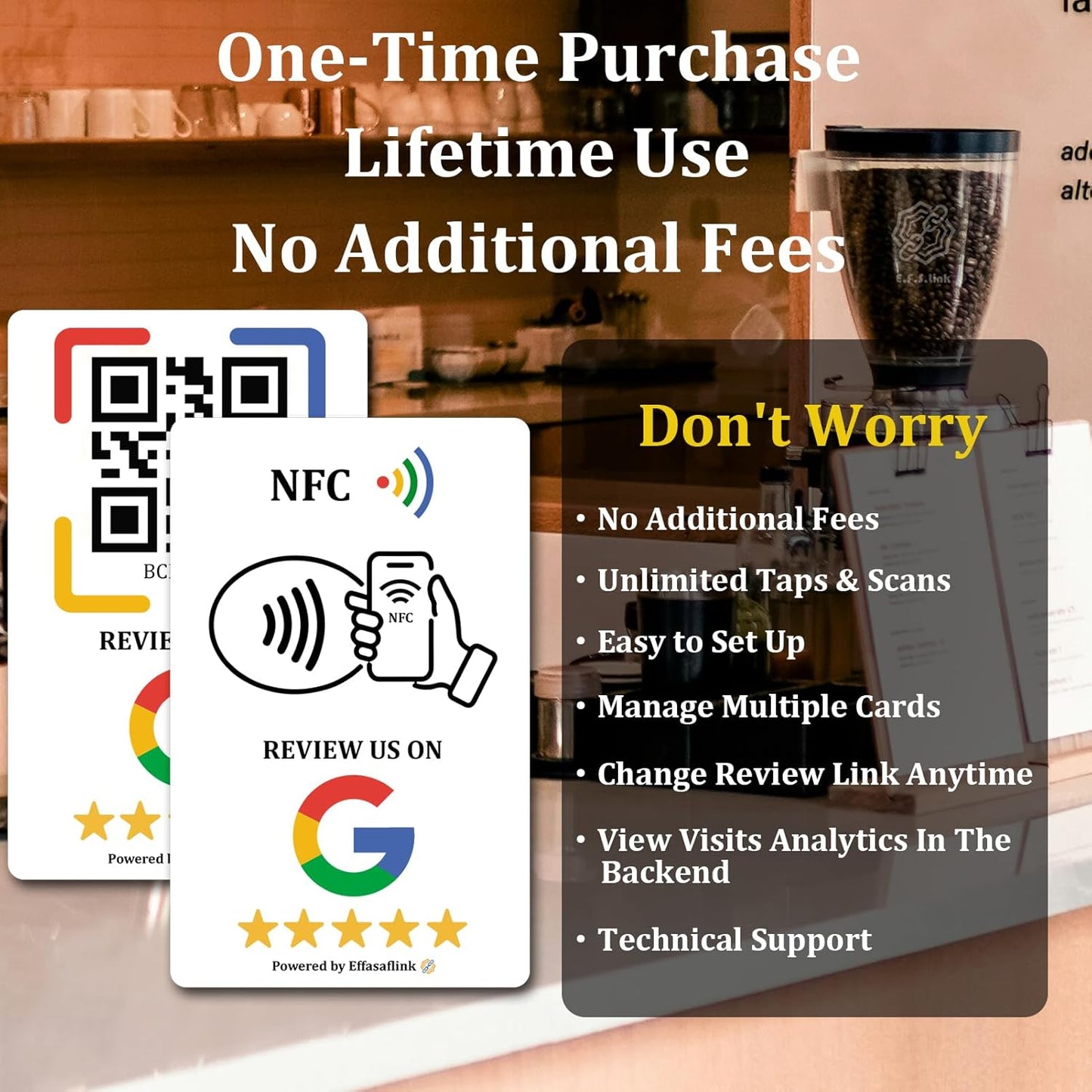 Effasaflink Google Review PVC Card, Google Review Tap Tag, Google Review Sign, Boost Customer Reviews, Tap NFC & Scan QR Code, for iPhone & Android, One-time Purchase for Lifetime Use