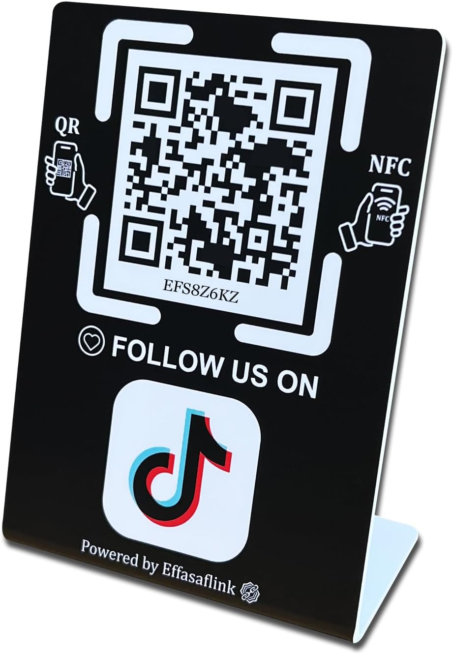 Effasaflink Stand-Up QR & NFC Sign for Storefront – Easy and Fast Access to Social Media Page for Customers – Perfect for Promoting Social Media Following