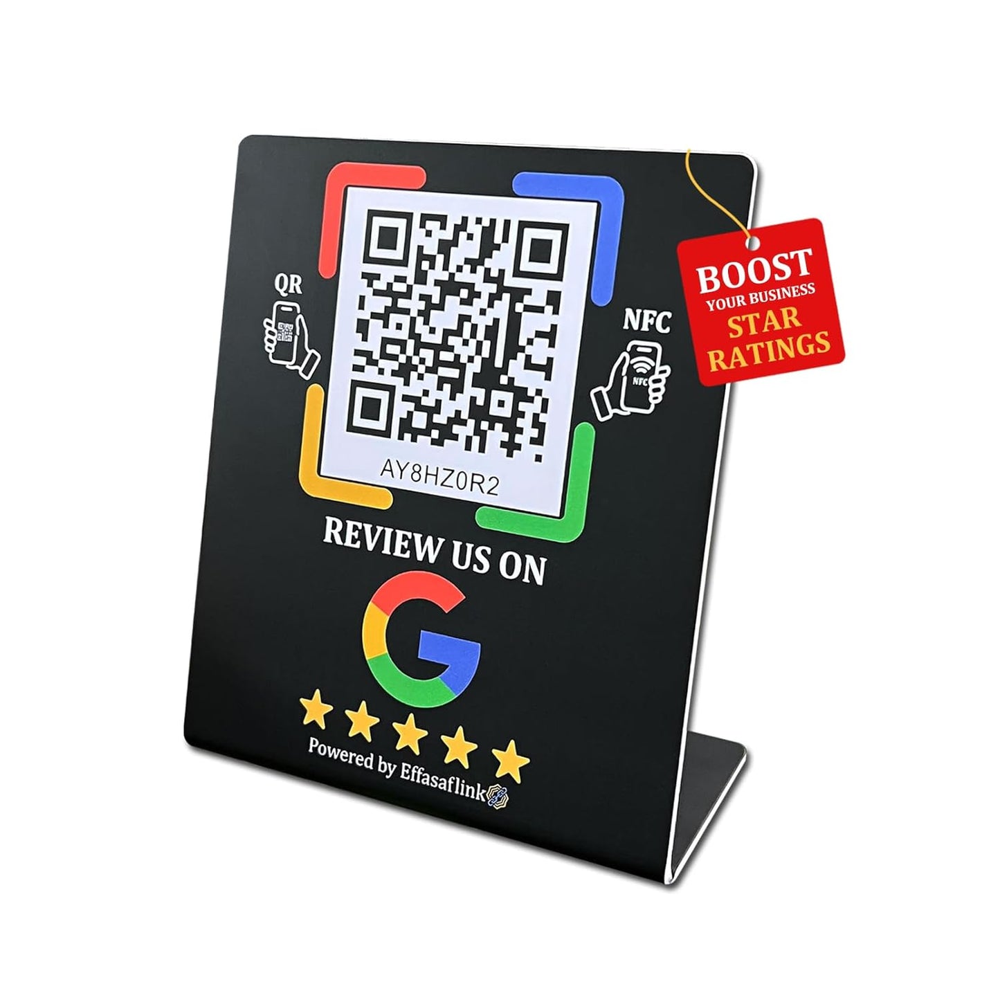 Effasaflink Plastic Stand with NFC Chip & QR Code - Compatible with Google Business Page for Customer Reviews, No Monthly Fees, Boost Business Reviews, Small Business Essentials, for iPhone & Android