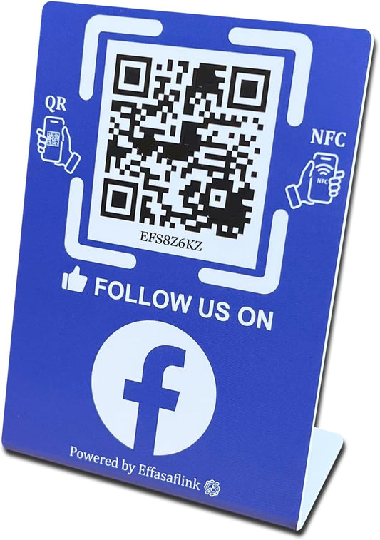 Effasaflink Stand-Up QR & NFC Sign for Storefront – Easy and Fast Access to Social Media Page for Customers – Perfect for Promoting Social Media Following