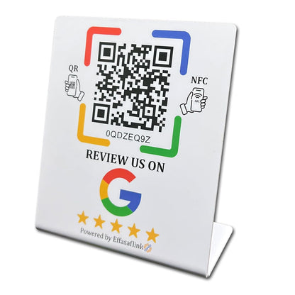 Effasaflink Plastic Stand with NFC Chip & QR Code - Compatible with Google Business Page for Customer Reviews, No Monthly Fees, Boost Business Reviews, Small Business Essentials, for iPhone & Android