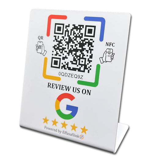 Effasaflink Plastic Stand with NFC Chip & QR Code - Compatible with Google Business Page for Customer Reviews, No Monthly Fees, Boost Business Reviews, Small Business Essentials, for iPhone & Android