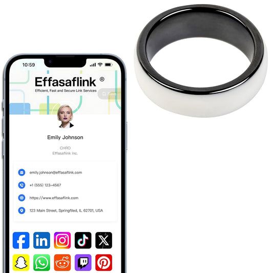 Effasaflink Digital Business Card, Customized Online Profile, White NFC Ring, Tap to Share Social Information, for iPhone & Android