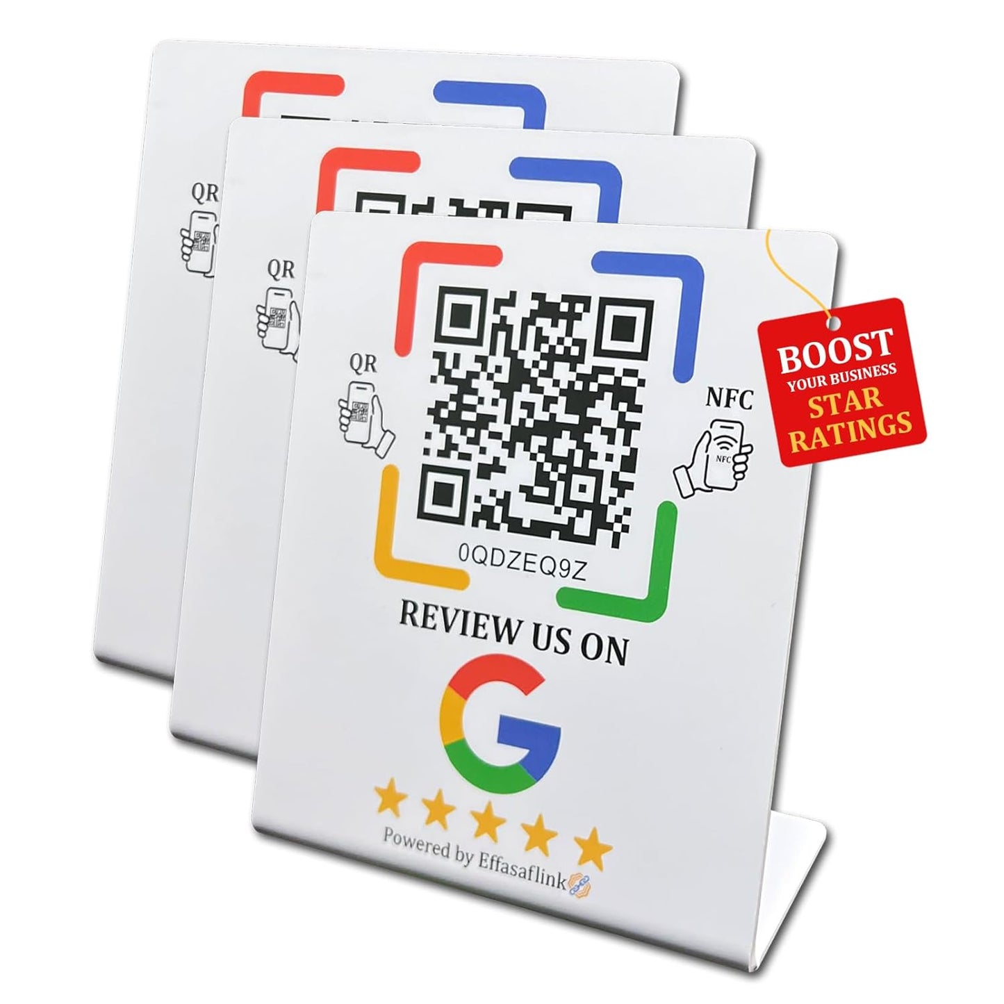Effasaflink Plastic Stand with NFC Chip & QR Code - Compatible with Google Business Page for Customer Reviews, No Monthly Fees, Boost Business Reviews, Small Business Essentials, for iPhone & Android