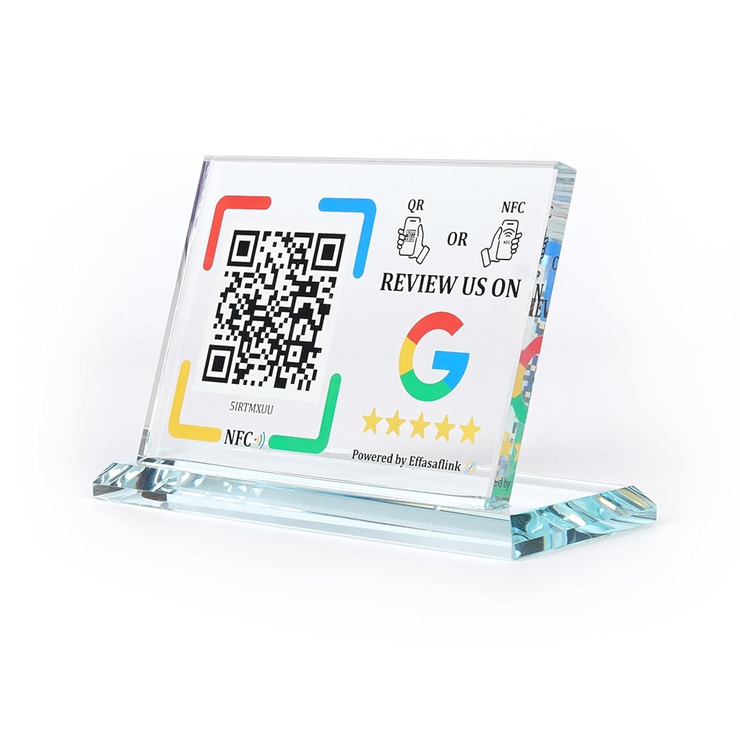 Effasaflink Crystal Display Stand with NFC Chip & QR Code - Compatible with Google Business Page Easy Access for Customer Reviews, Boost Business Reviews, No Monthly Fees, One-time Purchase for Lifetime Use
