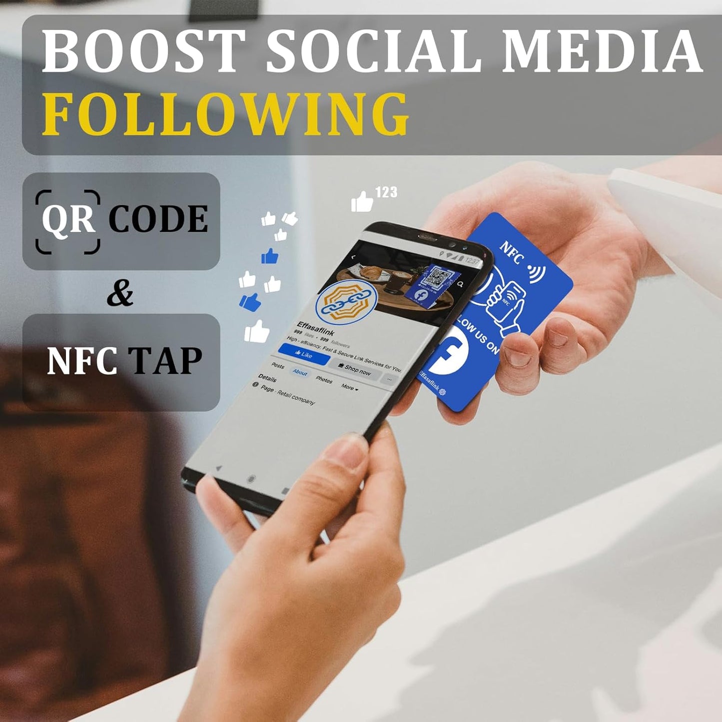Effasaflink QR & NFC PVC Card for Small Business – Easy and Fast Access to Social Media Page for Customers – Perfect for Promoting Social Media Following