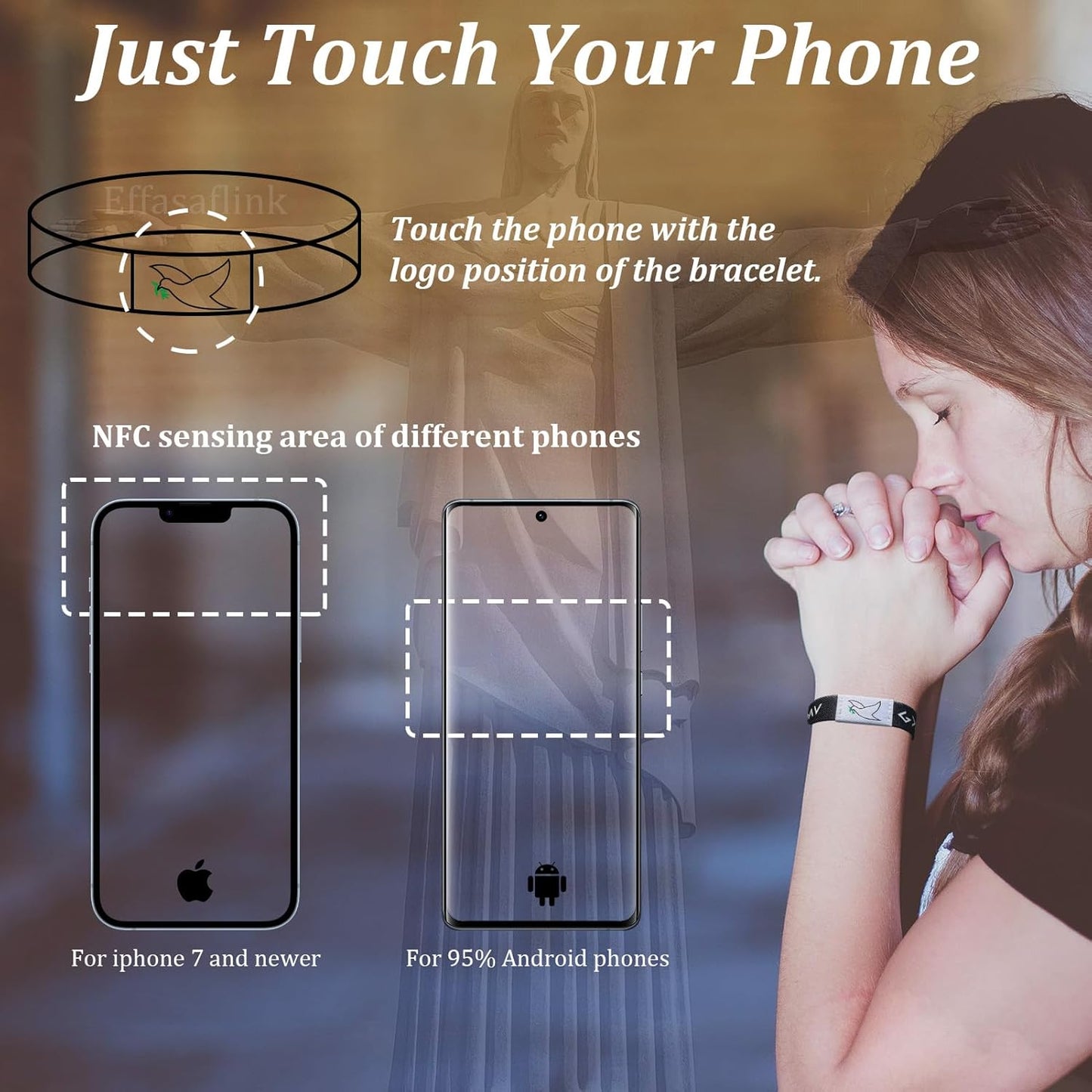 Effasaflink Daily Bible Verse Bracelet, Christian Daily Devotional Bracelet, NFC Elastic Wristband, Wrist Strap for Women Men Teens, Give you Inspiration and Strength Every Day