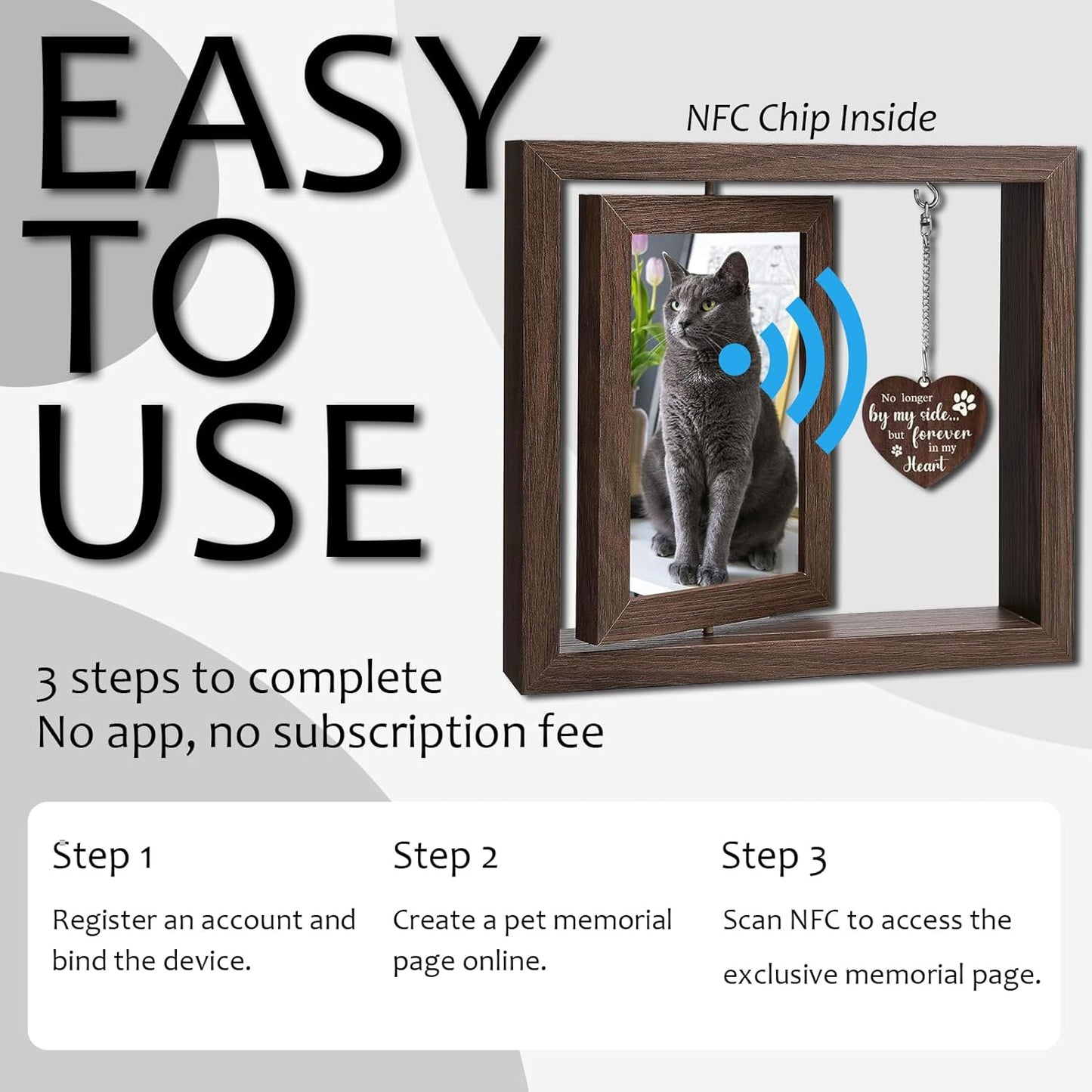 Effasaflink Pet Memorial Picture Frame with NFC – 9"x8" Wooden Frame for 2 Photos – Customizable Tribute Page for Your Beloved Pet with Uploads & Music