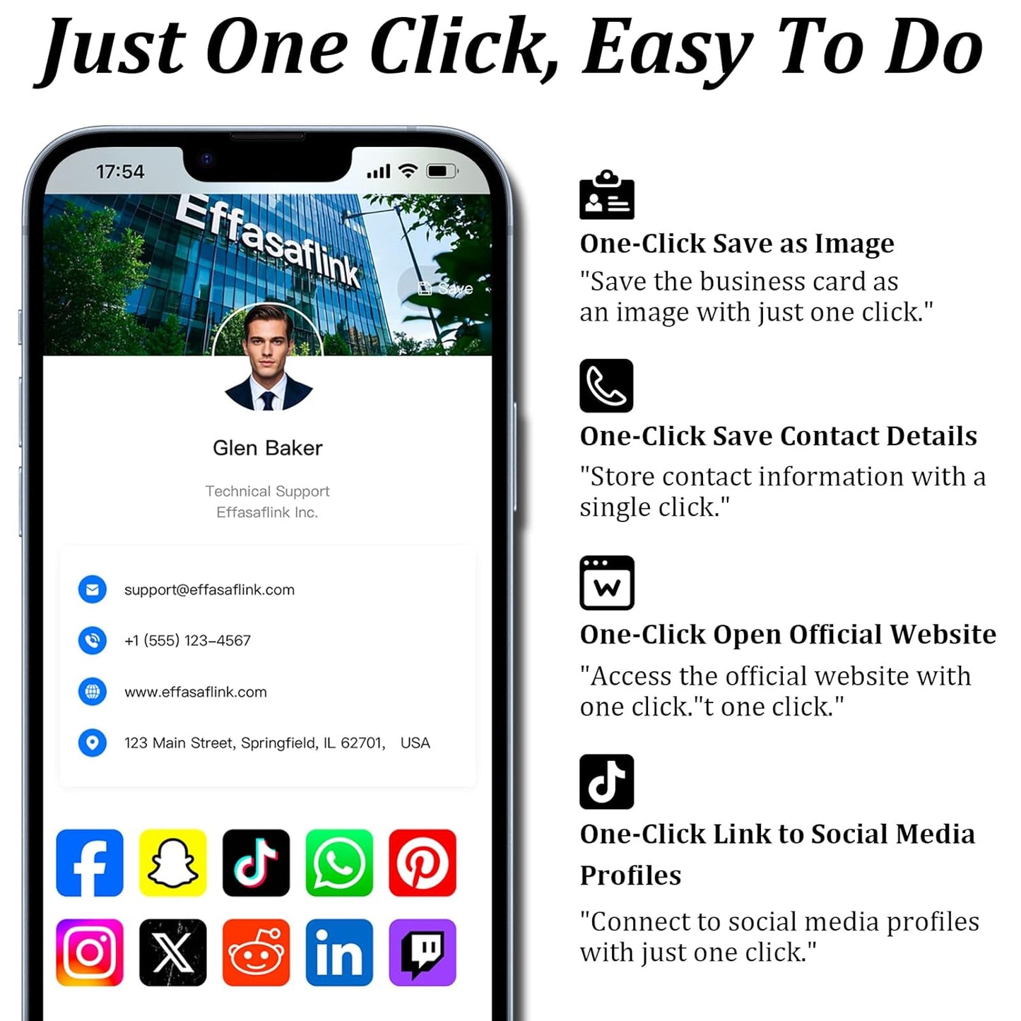 Effasaflink Digital Business Card, Customized Online Profile, Wide Face Black NFC Ring, Tap to Share Social Information, for iPhone & Android