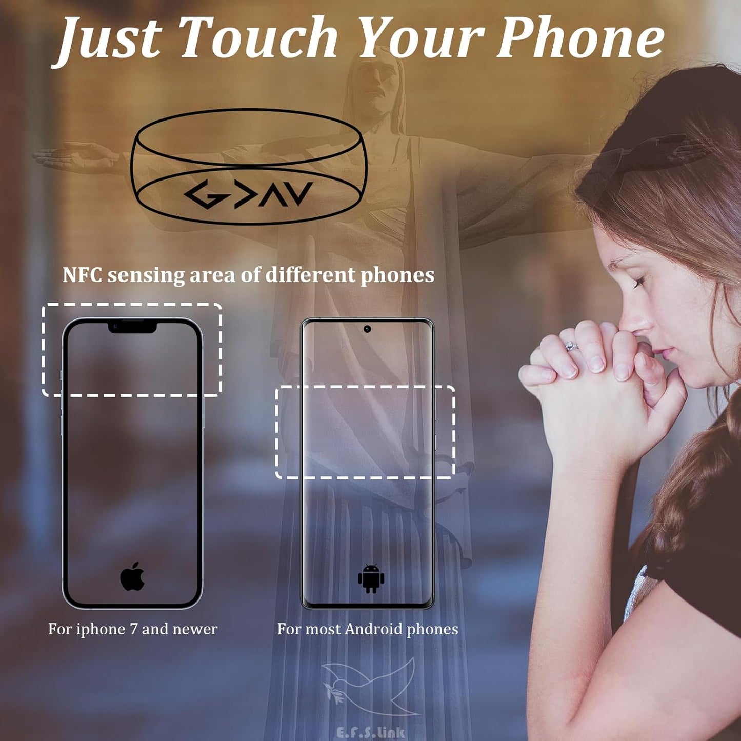 Effasaflink Daily Bible Verse Ring, Christian Devotional Ring, Works Like Daily Bible Verse Bracelet, Finger ring for Women Men Teens, Give you Inspiration and Strength Every Day