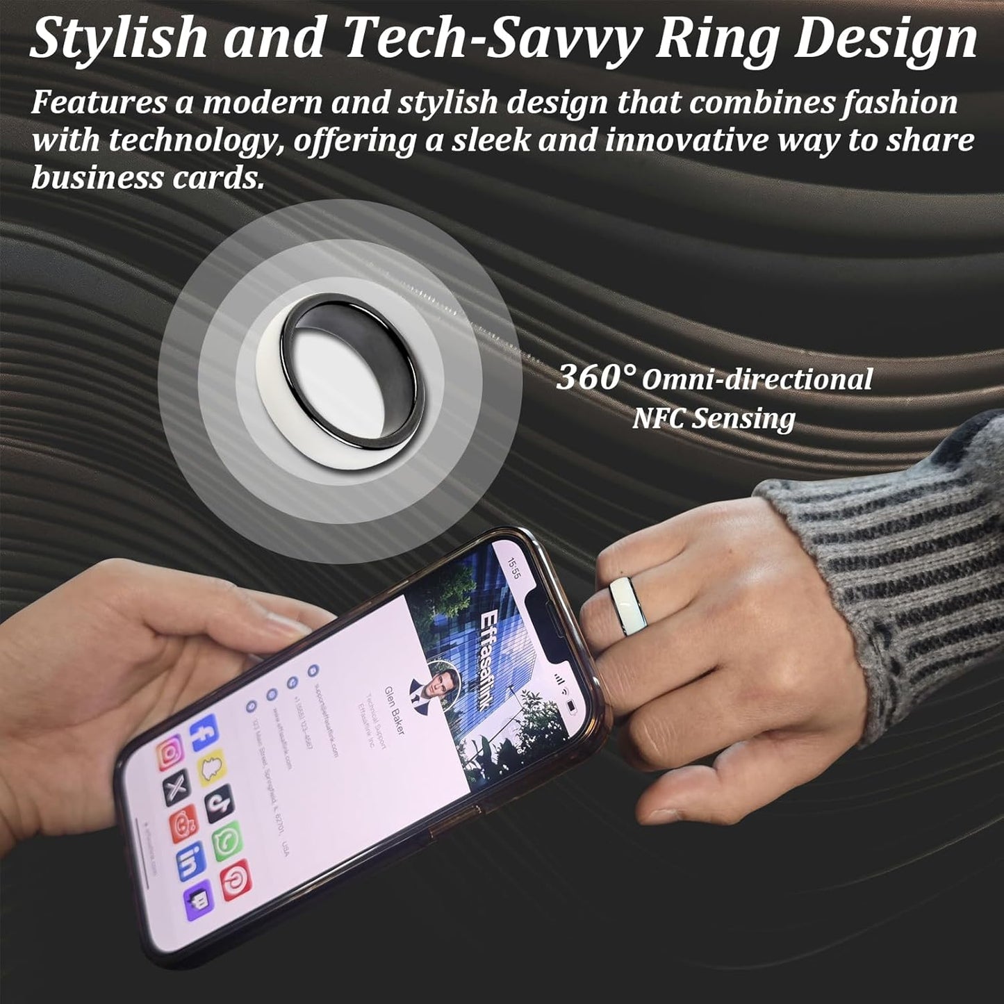 Effasaflink Digital Business Card, Customized Online Profile, White NFC Ring, Tap to Share Social Information, for iPhone & Android