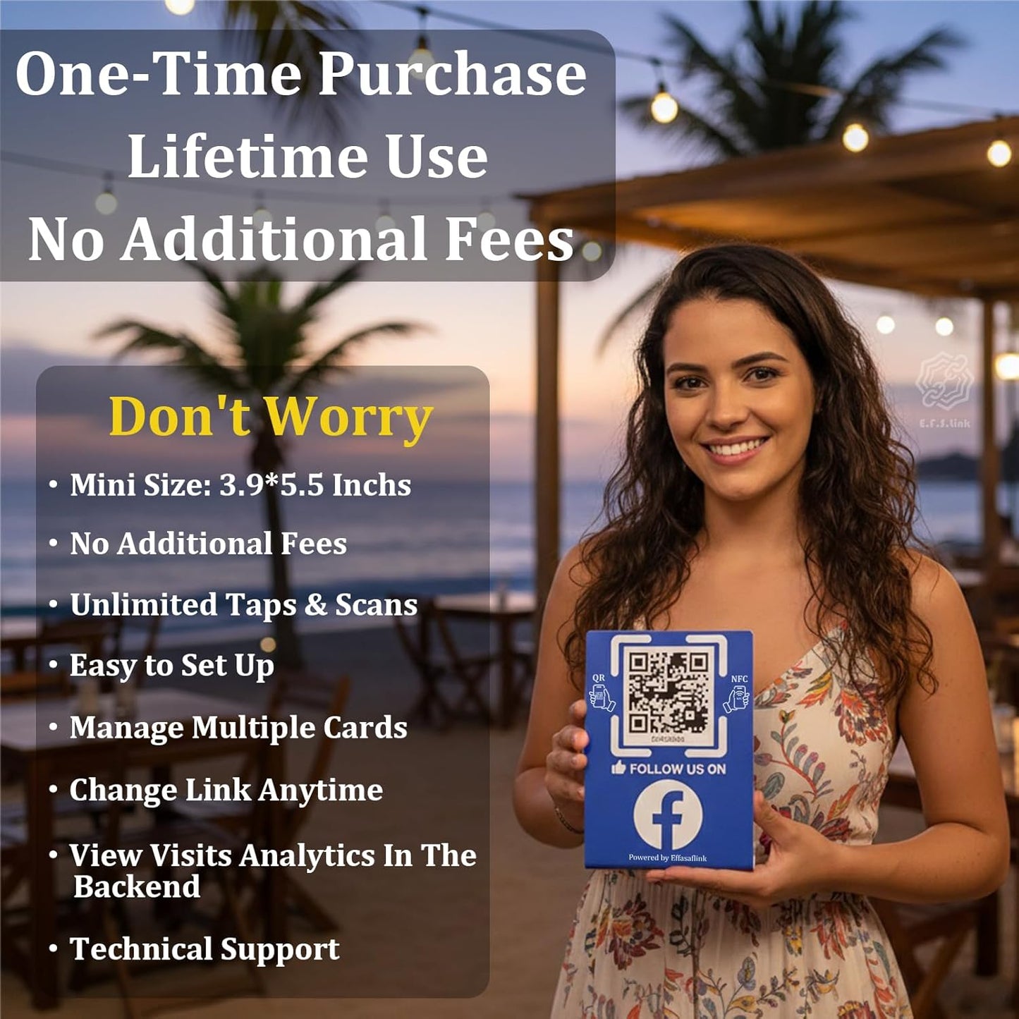 Effasaflink Stand-Up QR & NFC Sign for Storefront – Easy and Fast Access to Social Media Page for Customers – Perfect for Promoting Social Media Following