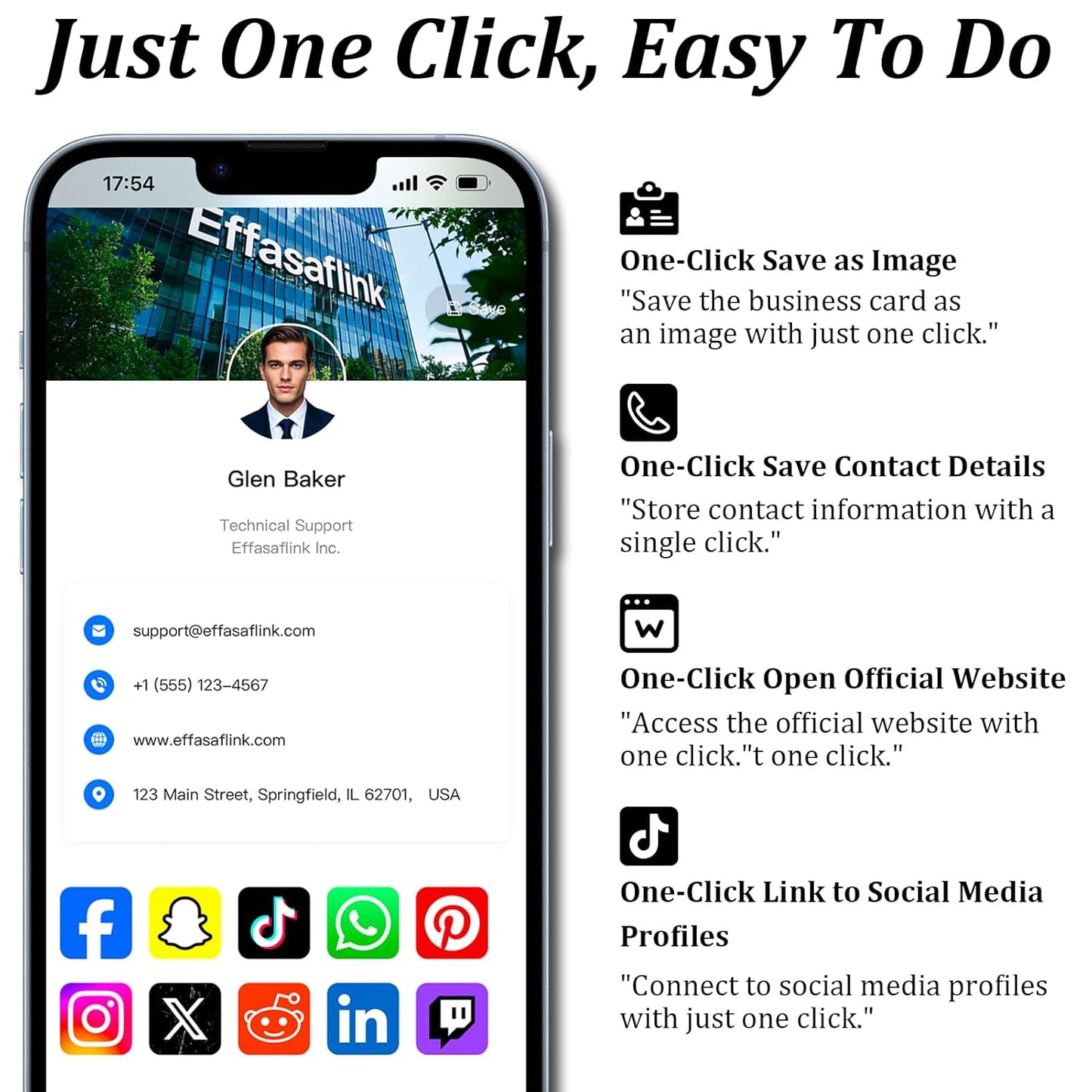 Effasaflink Digital Business Card, Customized Online Profile, Tungsten Steel Blue & Black NFC Ring, Tap to Share Social Information, for iPhone & Android