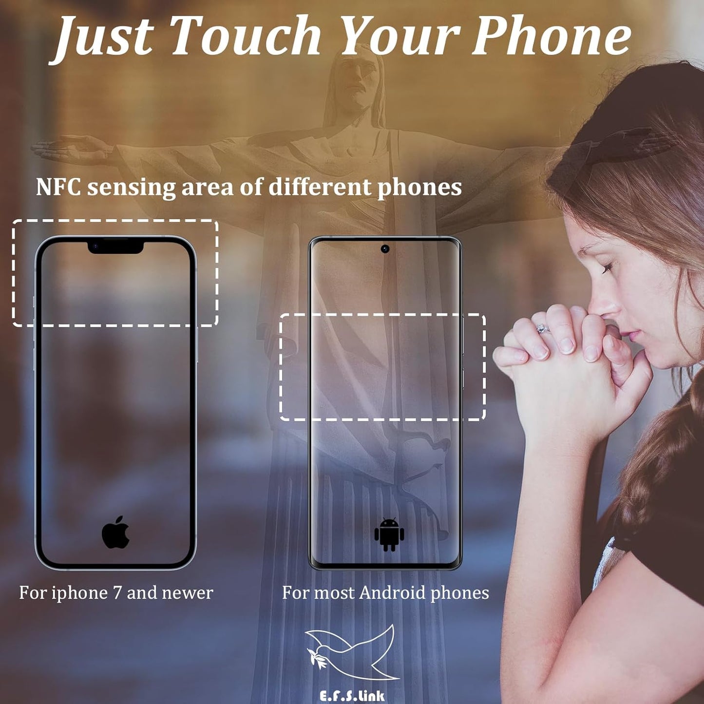 Effasaflink Jesus with Dove Resin Sculpture - 7 Inch Religious Figurine with NFC Technology for Daily Bible Readings - Inspirational Christian Gift