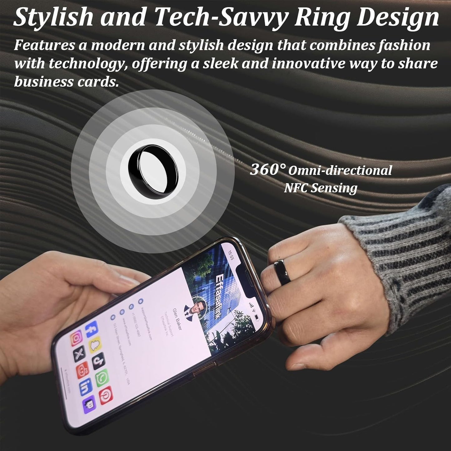 Effasaflink Digital Business Card, Customized Online Profile, NFC Ring, Tap to Share Social Information, for iPhone & Android
