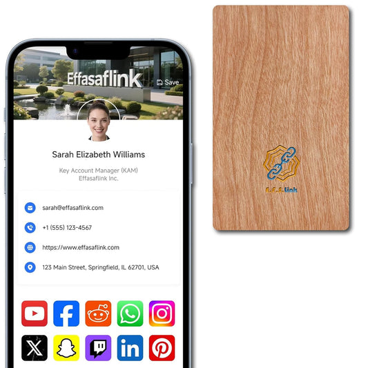 Effasaflink Digital Wood Business Card, Customized Online Profile, Tap NFC or Scan QR Code to Share Social Information, for iPhone & Android
