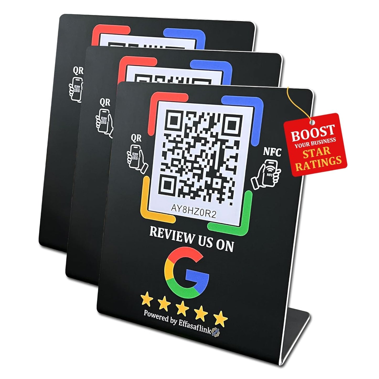 Effasaflink Plastic Stand with NFC Chip & QR Code - Compatible with Google Business Page for Customer Reviews, No Monthly Fees, Boost Business Reviews, Small Business Essentials, for iPhone & Android