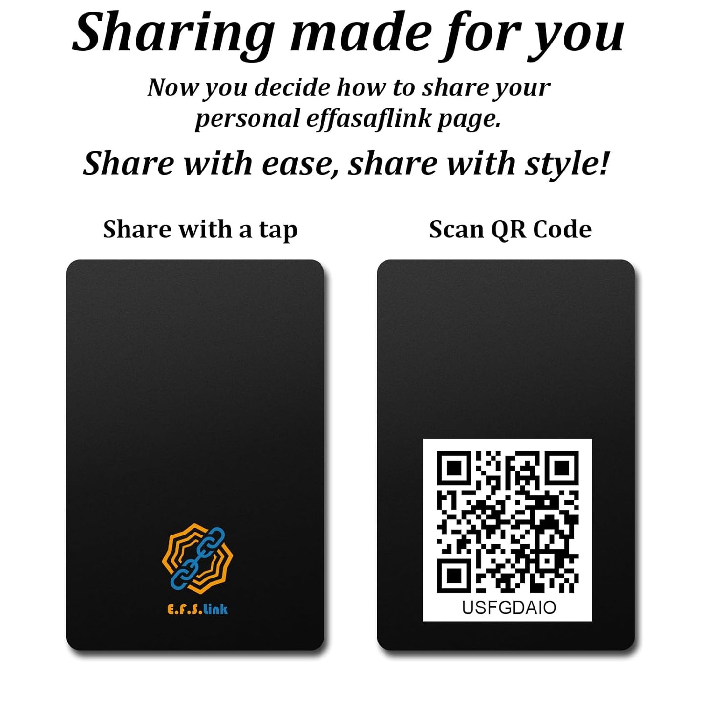 Effasaflink Black PVC Business Card, Customized Online Profile, Digital Business Card, Tap NFC or Scan QR Code to Share Social Information, for iPhone & Android