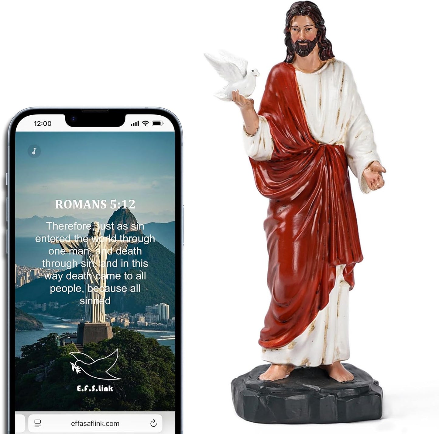 Effasaflink Jesus with Dove Resin Sculpture - 7 Inch Religious Figurine with NFC Technology for Daily Bible Readings - Inspirational Christian Gift