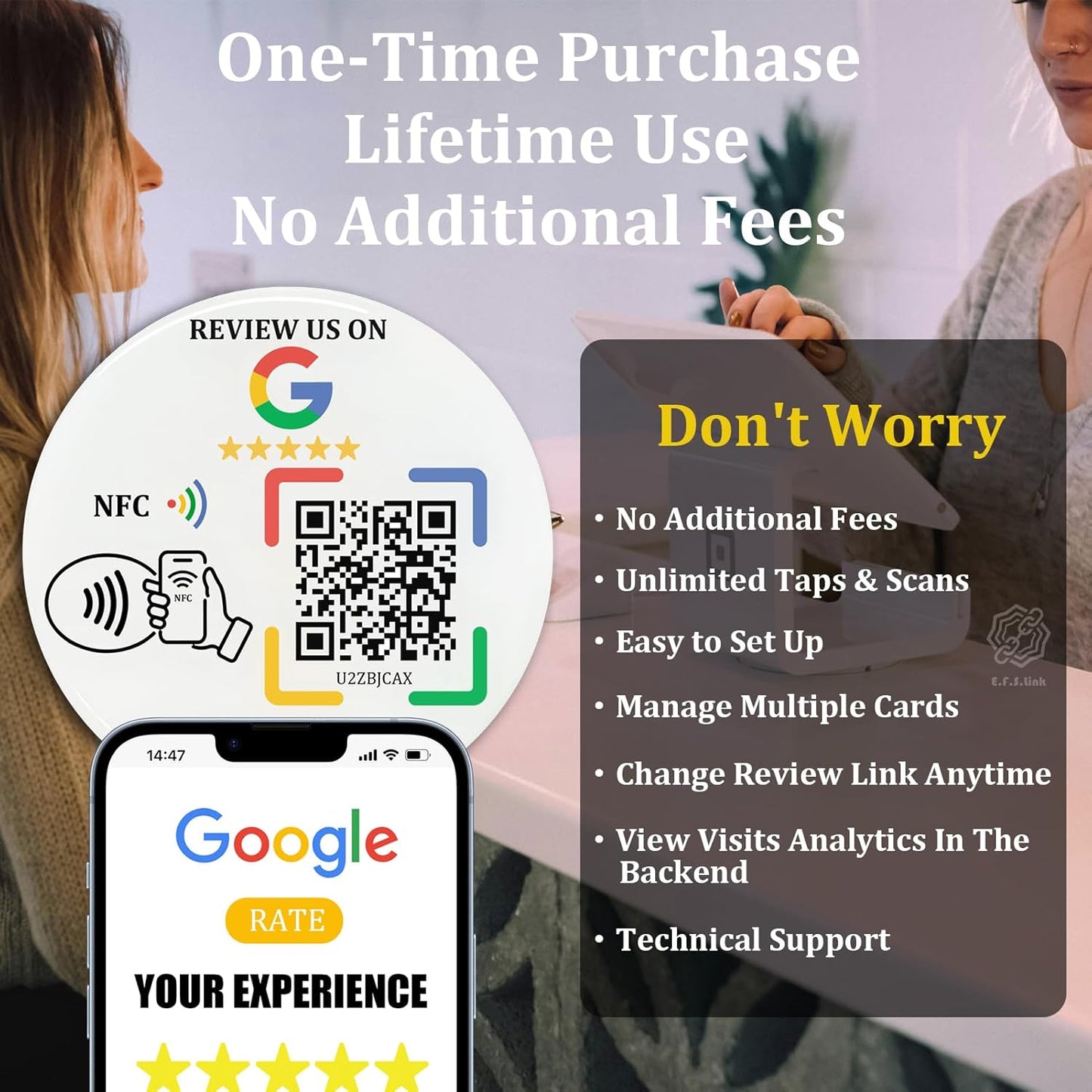 Effasaflink Epoxy Sticky Card with NFC Chip & QR Code - Compatible with Google Review Page for Customer Reviews, Boost Business Reviews, Small Business Essentials, No App, No Subscription