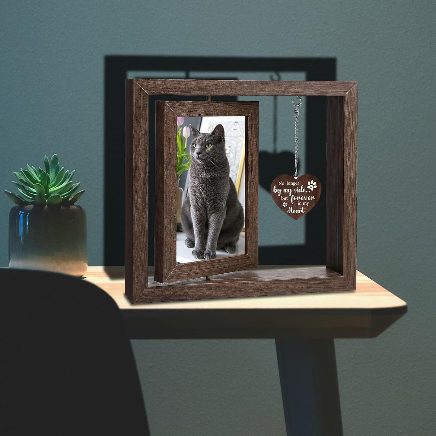Effasaflink Pet Memorial Picture Frame with NFC – 9"x8" Wooden Frame for 2 Photos – Customizable Tribute Page for Your Beloved Pet with Uploads & Music