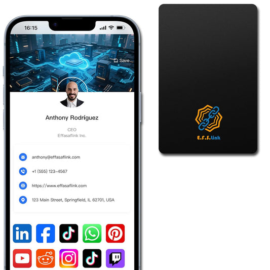 Effasaflink Black PVC Business Card, Customized Online Profile, Digital Business Card, Tap NFC or Scan QR Code to Share Social Information, for iPhone & Android