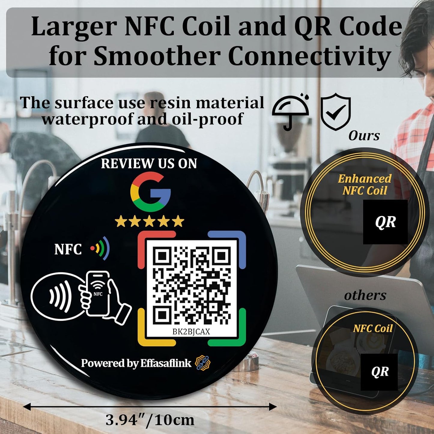 Effasaflink Epoxy Sticky Card with NFC Chip & QR Code - Compatible with Google Review Page for Customer Reviews, Boost Business Reviews, Small Business Essentials, No App, No Subscription