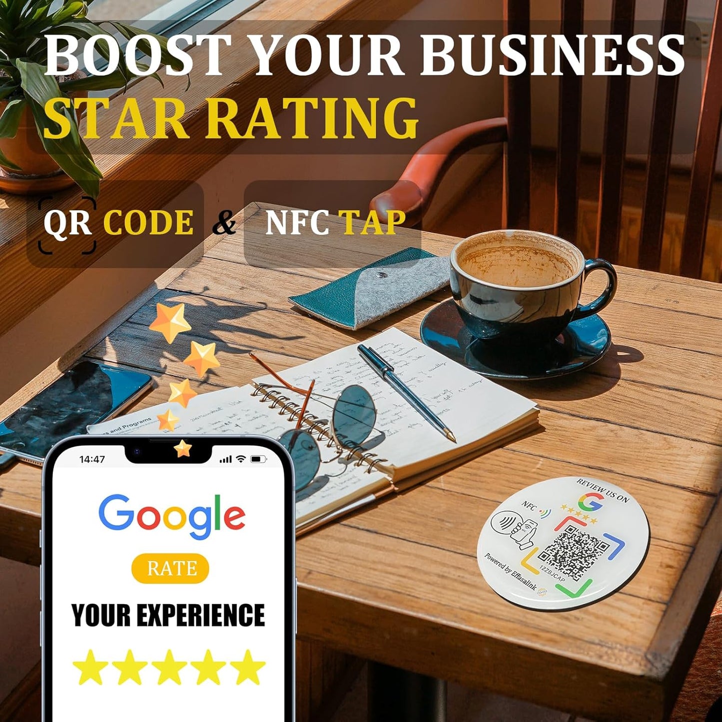 Effasaflink Epoxy Sticky Card with NFC Chip & QR Code - Compatible with Google Review Page for Customer Reviews, Boost Business Reviews, Small Business Essentials, No App, No Subscription