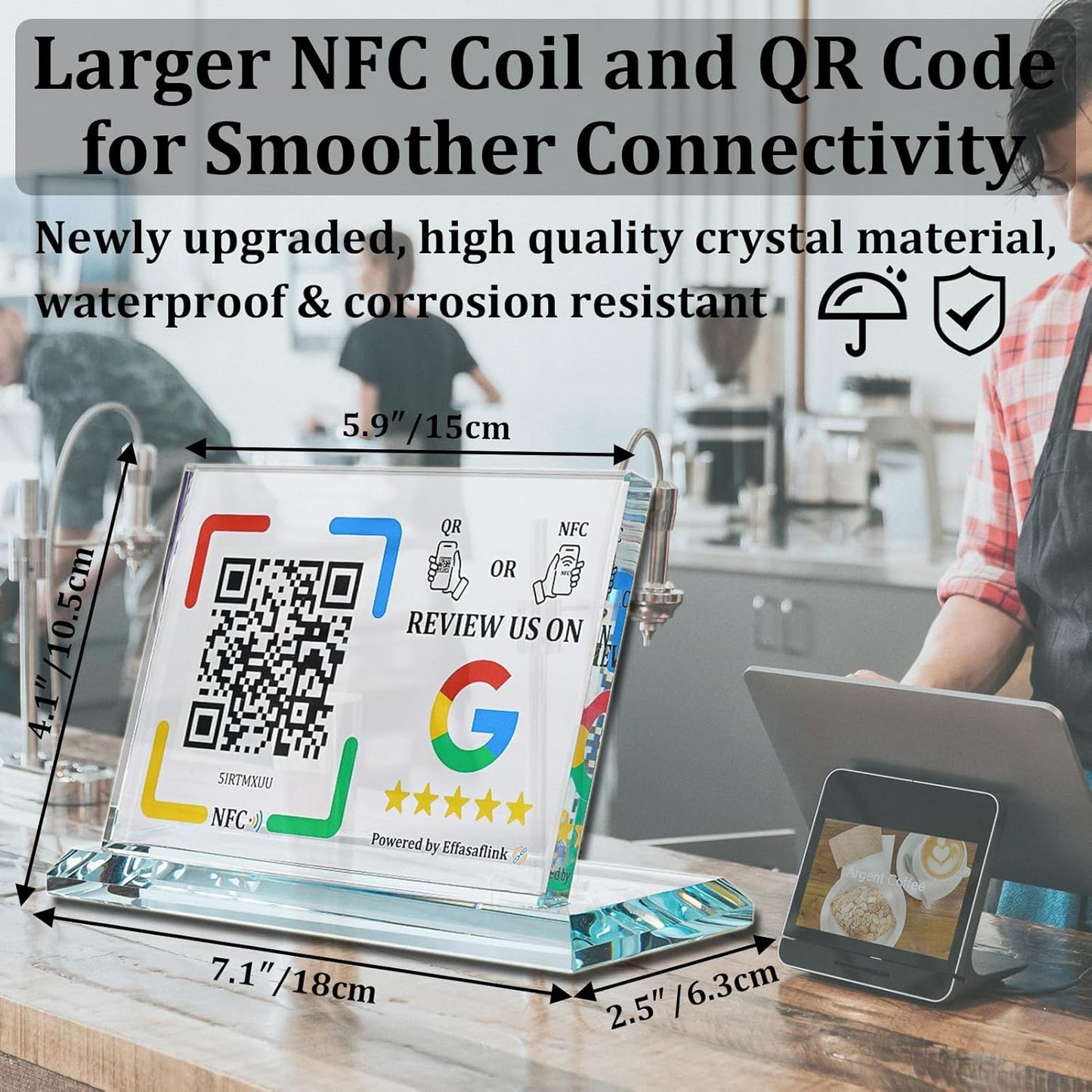 Effasaflink Crystal Display Stand with NFC Chip & QR Code - Compatible with Google Business Page Easy Access for Customer Reviews, Boost Business Reviews, No Monthly Fees, One-time Purchase for Lifetime Use
