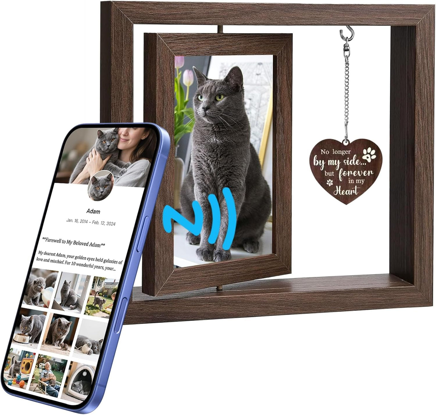 Effasaflink Pet Memorial Picture Frame with NFC – 9"x8" Wooden Frame for 2 Photos – Customizable Tribute Page for Your Beloved Pet with Uploads & Music