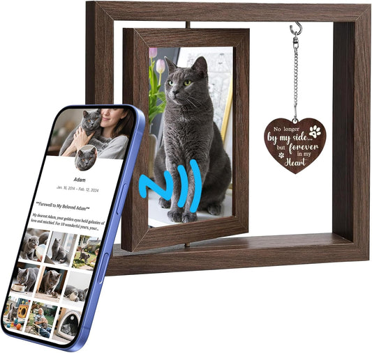 Effasaflink Pet Memorial Picture Frame with NFC – 9"x8" Wooden Frame for 2 Photos – Customizable Tribute Page for Your Beloved Pet with Uploads & Music