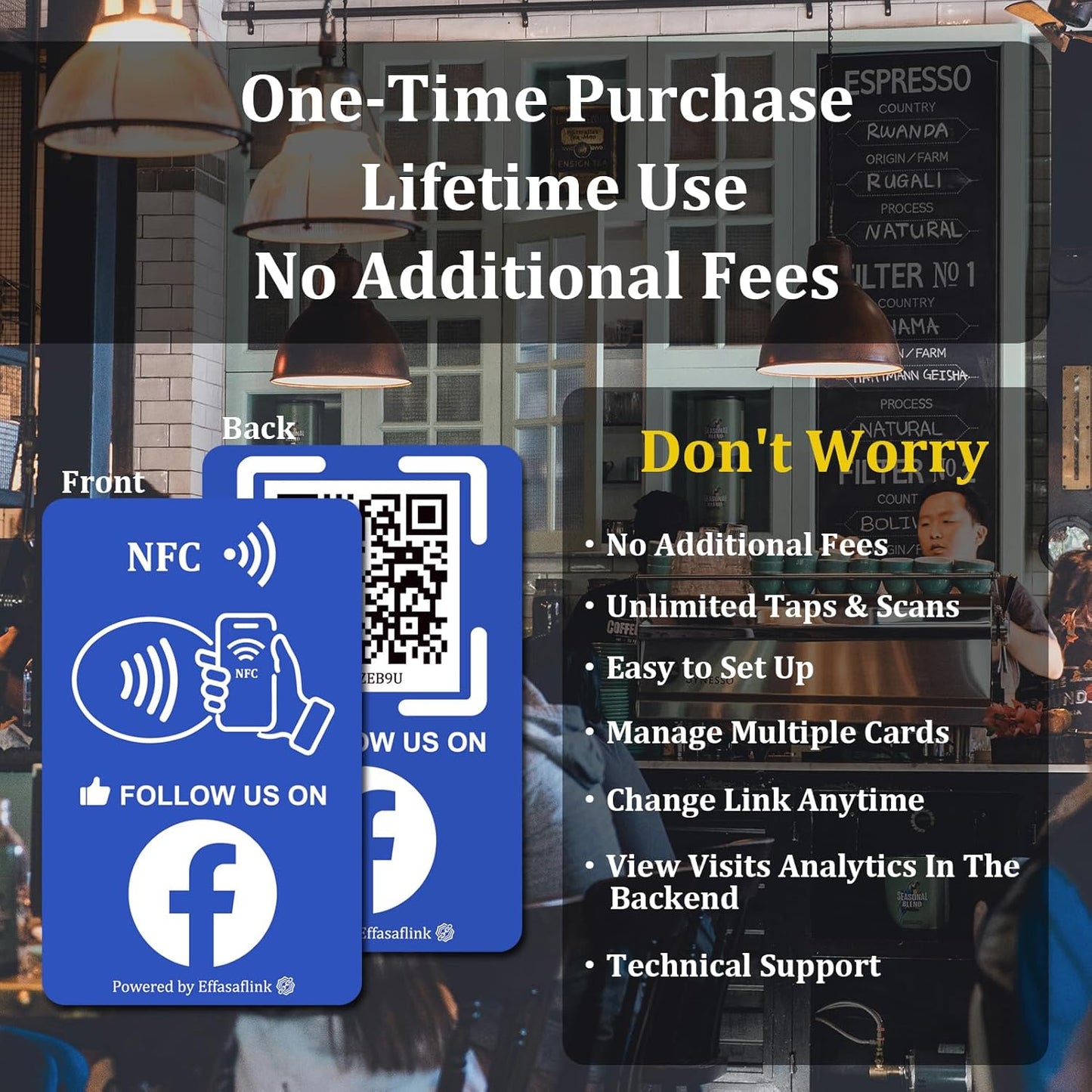 Effasaflink QR & NFC PVC Card for Small Business – Easy and Fast Access to Social Media Page for Customers – Perfect for Promoting Social Media Following