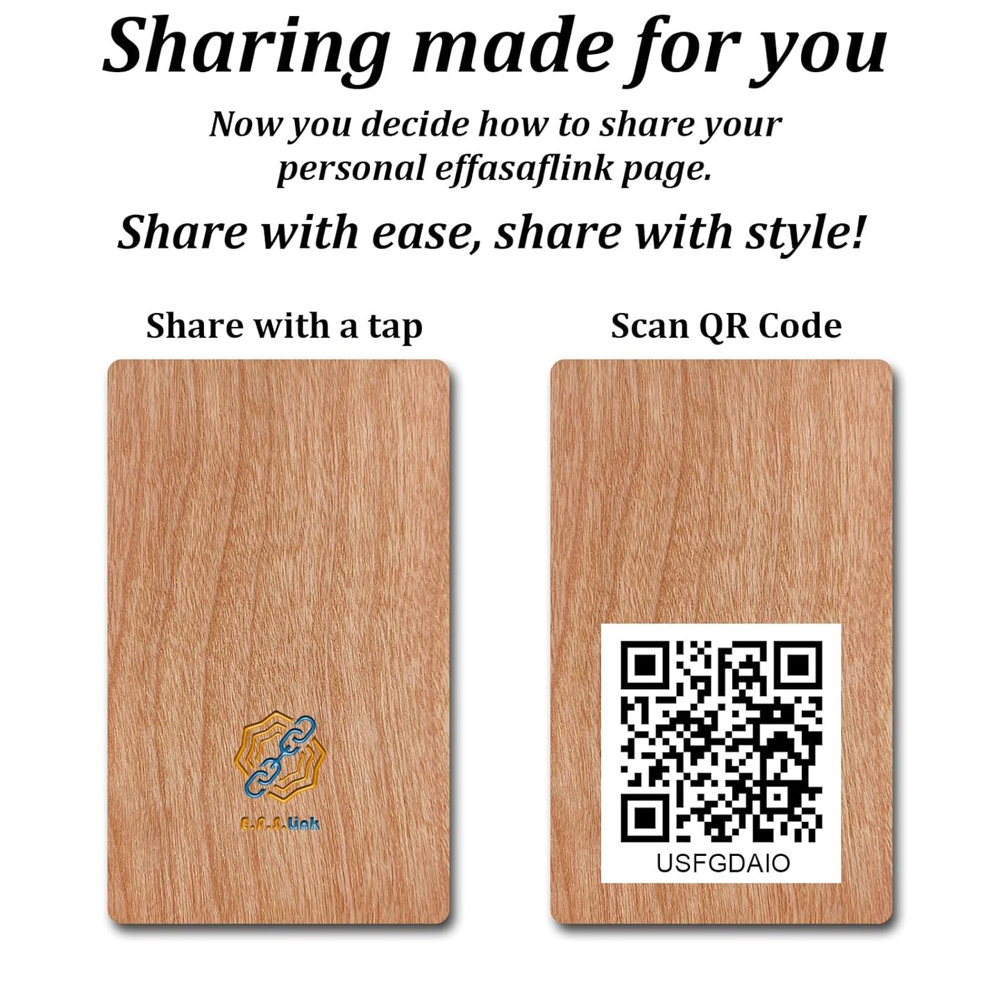 Effasaflink Digital Wood Business Card, Customized Online Profile, Tap NFC or Scan QR Code to Share Social Information, for iPhone & Android