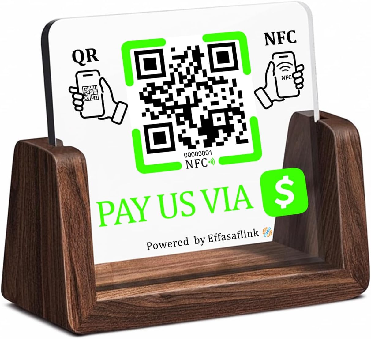 Wooden NFC Stand – Reviews, Social, Payment – No Monthly Fee - No App Needed
