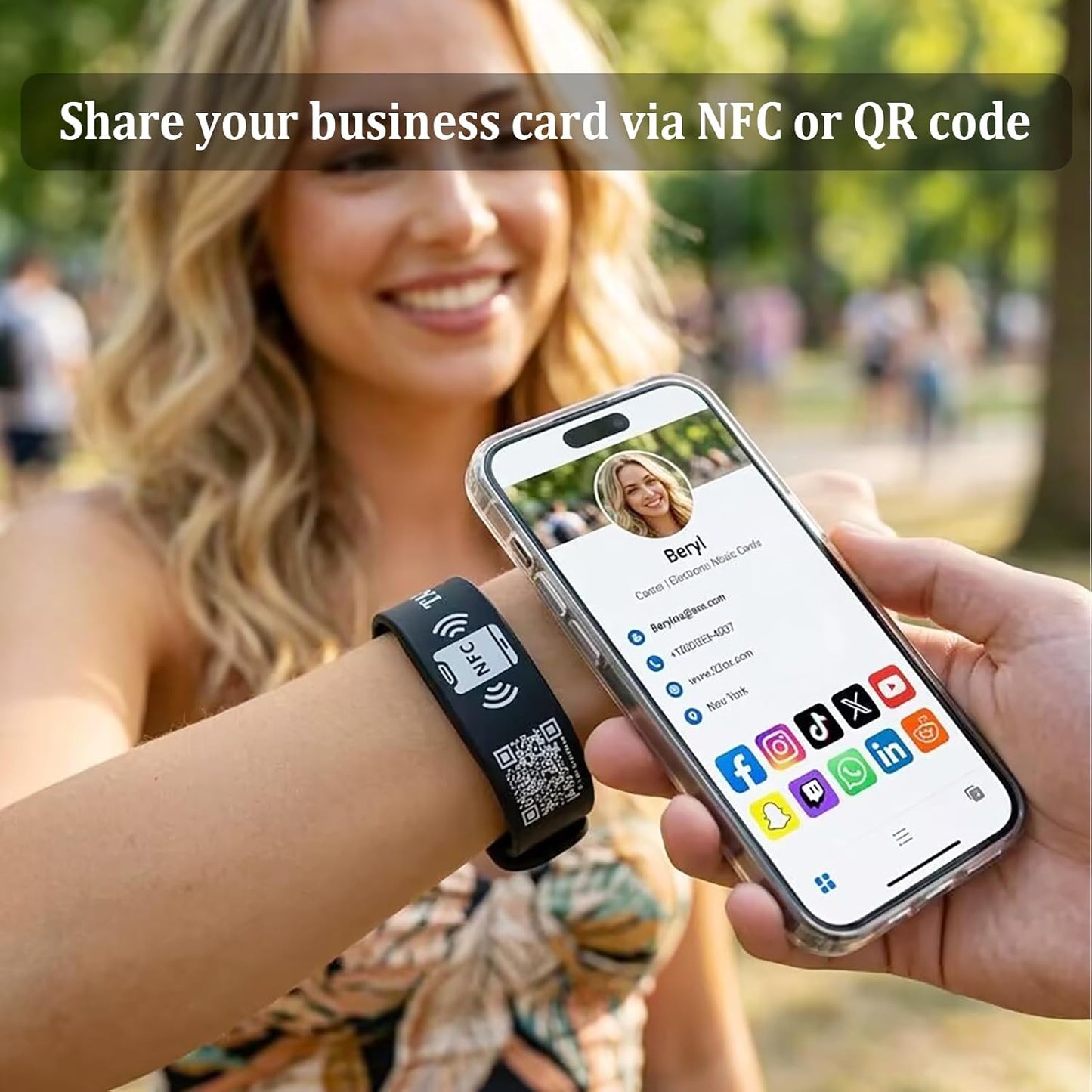 NFC Digital Business Card Wristband – Tap to Share – No App Required – Lifetime Analytics