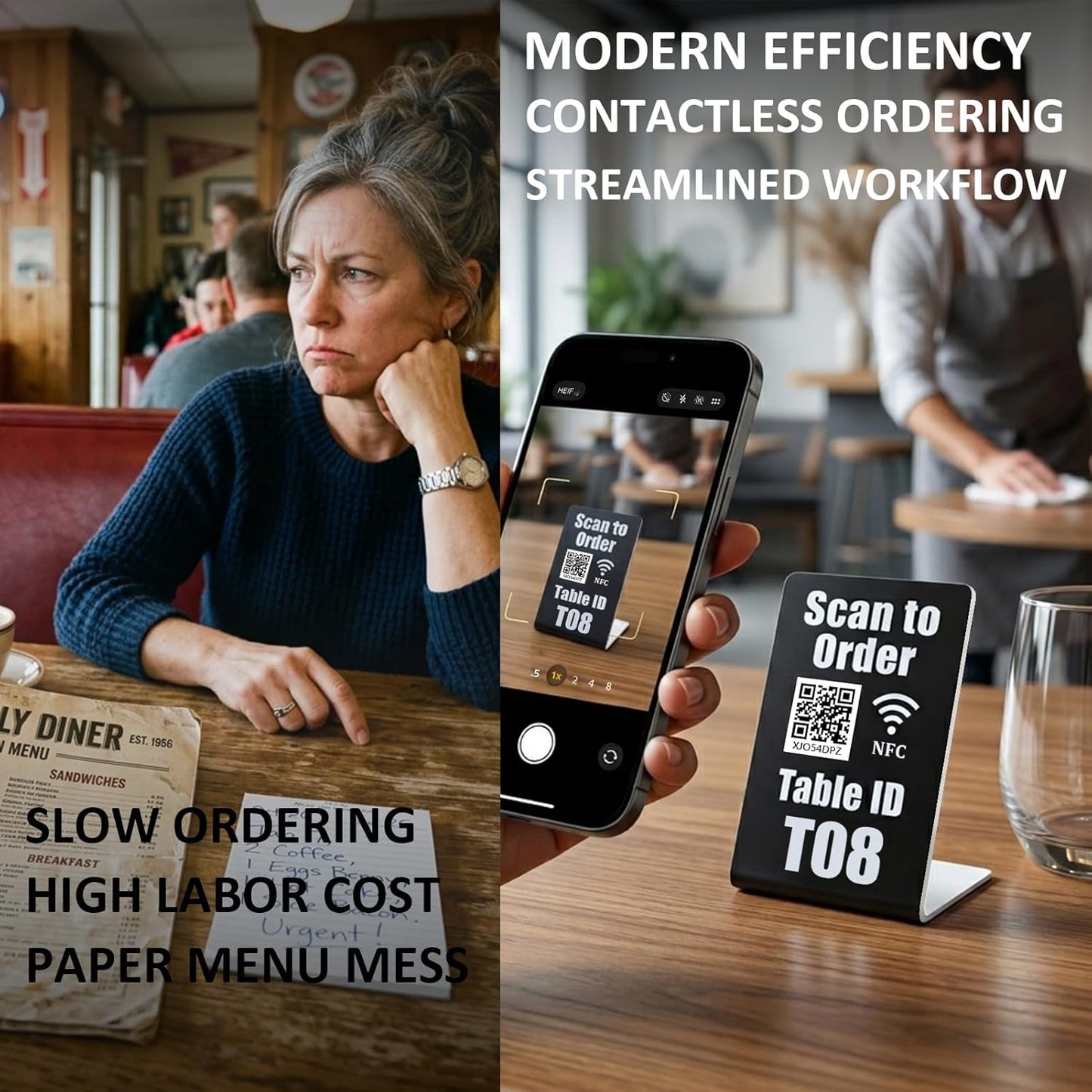 Smart QR& NFC Table Tents – Contactless Ordering – Works with Toast & Square
