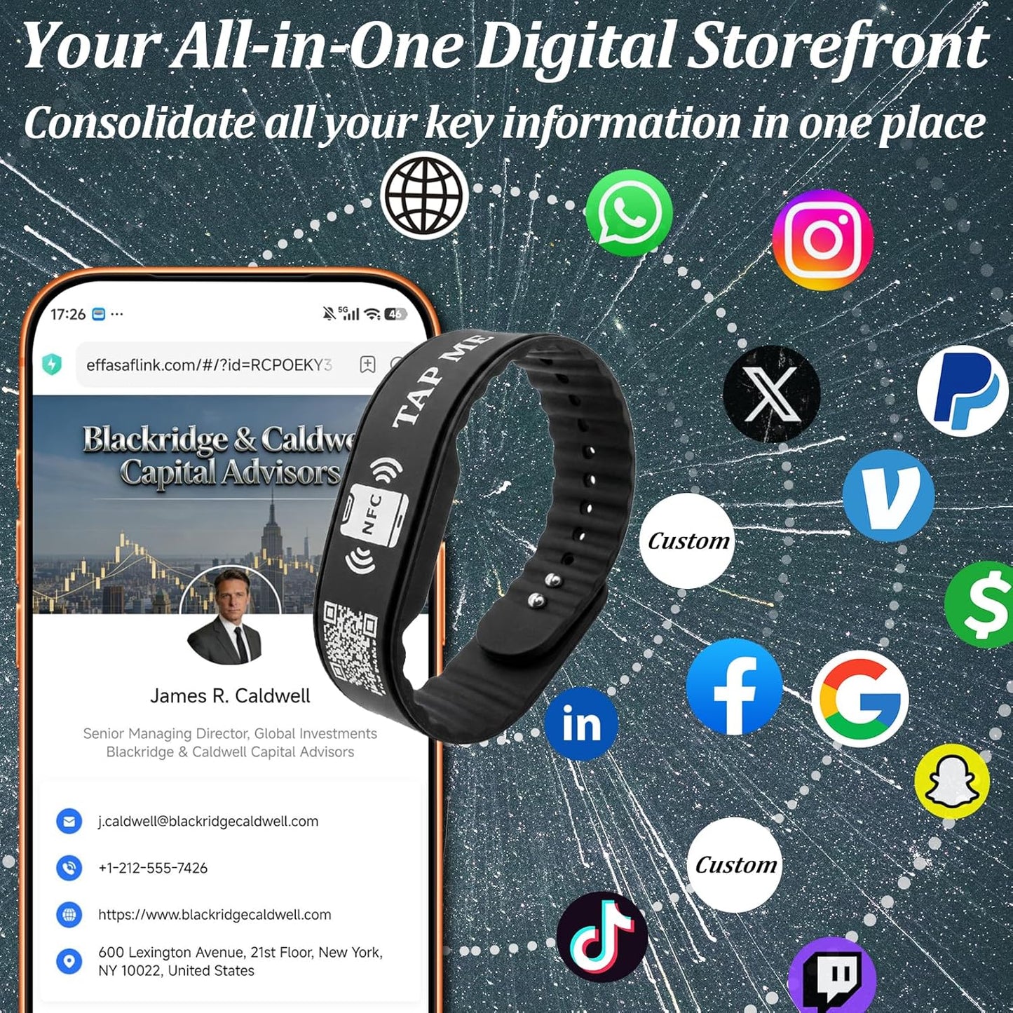 NFC Digital Business Card Wristband – Tap to Share – No App Required – Lifetime Analytics