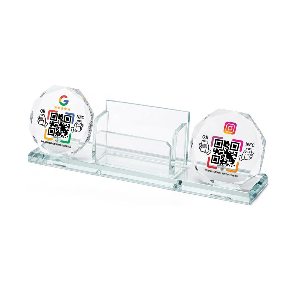 Crystal NFC Stand with Card Holder – Dual Platform – No App, No Monthly Fee