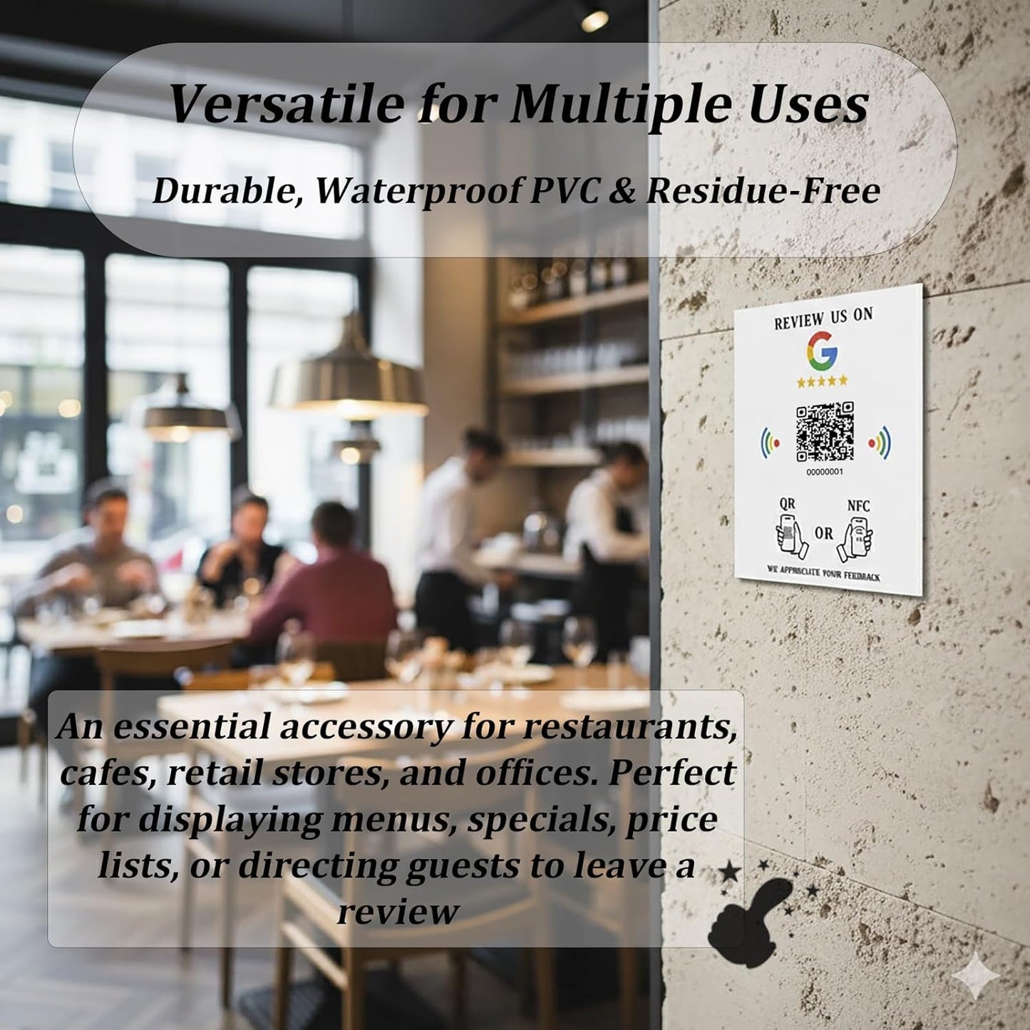 5.7" x 4.9" NFC Sticker – Payments, Reviews & Social – No Monthly Fee – Waterproof PVC