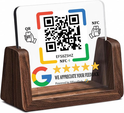 Wooden NFC Stand – Reviews, Social, Payment – No Monthly Fee - No App Needed