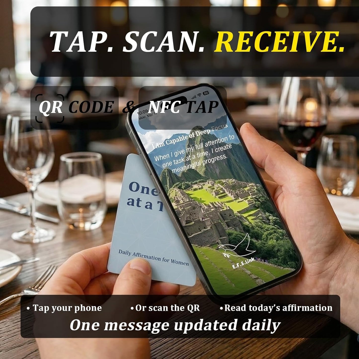 Daily Affirmation NFC Card – For Women – No App, No Subscription – Wallet Size PVC
