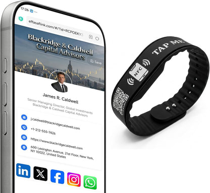 NFC Digital Business Card Wristband – Tap to Share – No App Required – Lifetime Analytics