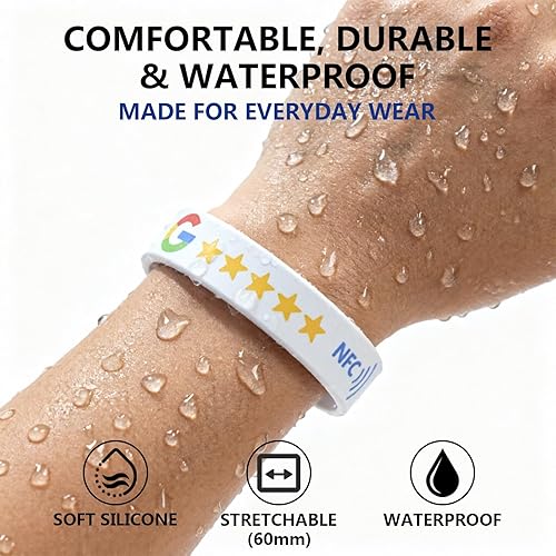 NFC Review Wristband – Google/Instagram/Facebook – No Monthly Fee – Waterproof
